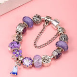 Purple Flowers Beads Pendant Charm Bracelet DIY Jewelry Gift