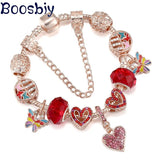 Pink Pave Hearts Beads Colorful Butterfly Pendant Charm Bracelet