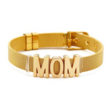 Plated MOM Beads Charm Bracelets For Women Stainless Steel Mesh Bangle