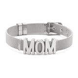 Plated MOM Beads Charm Bracelets For Women Stainless Steel Mesh Bangle