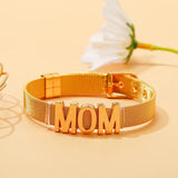 Plated MOM Beads Charm Bracelets For Women Stainless Steel Mesh Bangle