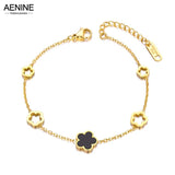 Green Shell Flower Charm Bracelet Stainless Steel Chain Jewelry AB19056
