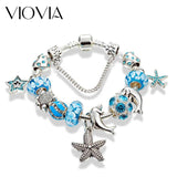 Ocean Style Enamel Crystal Beads Bracelet with Safety Chain