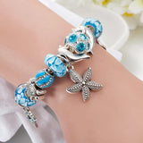Ocean Style Enamel Crystal Beads Bracelet with Safety Chain