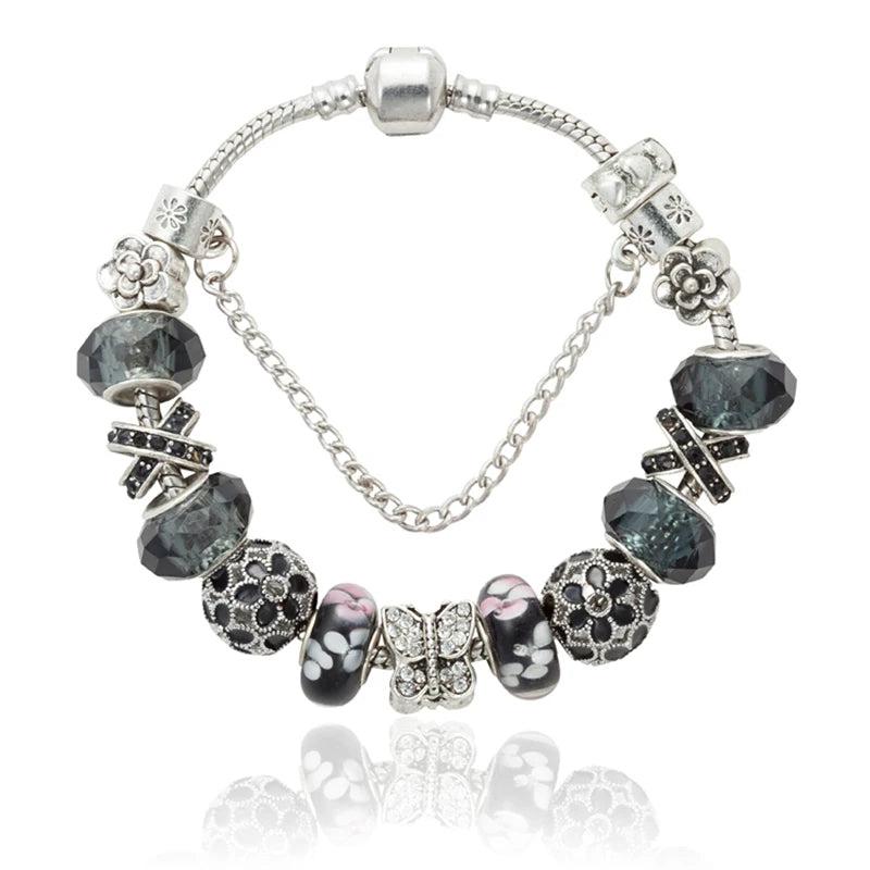 5 Colors Rhinestone&Crystal Beads Butterfly Charm Bracelet