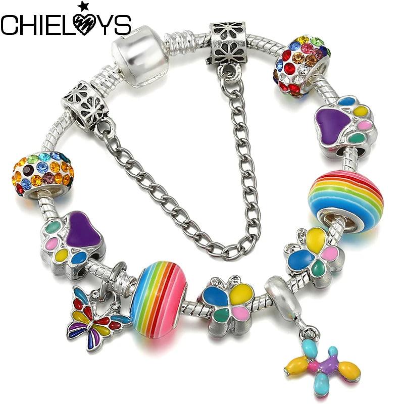 Enamel Dog Butterfly Beads Charm Bracelet Vintage DIY Bracelet Jewelry Gift