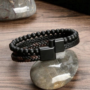 Men Leather Bracelet Rope Stainless Steel Magnetic Clasp Bangles