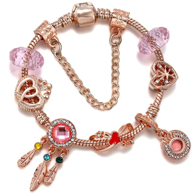 Pink Dreamcatcher & Beads Charm Pendant Bracelet DIY Jewelry Making