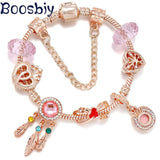 Pink Dreamcatcher & Beads Charm Pendant Bracelet DIY Jewelry Making