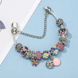 Colorful Butterfly Pendant Bracelet Charm Beads Silver Plated Women Gift