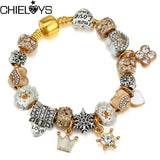 Heart Beads Crown Pendant Bracelet with Snake Chain Jewelry