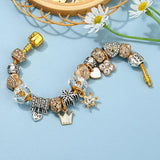 Heart Beads Crown Pendant Bracelet with Snake Chain Jewelry