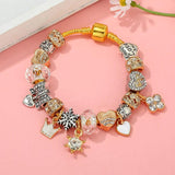 Heart Beads Crown Pendant Bracelet with Snake Chain Jewelry
