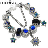 Crystal Stars Charm Beads Pendants DIY Snake Chain Charm Bracelet For Women