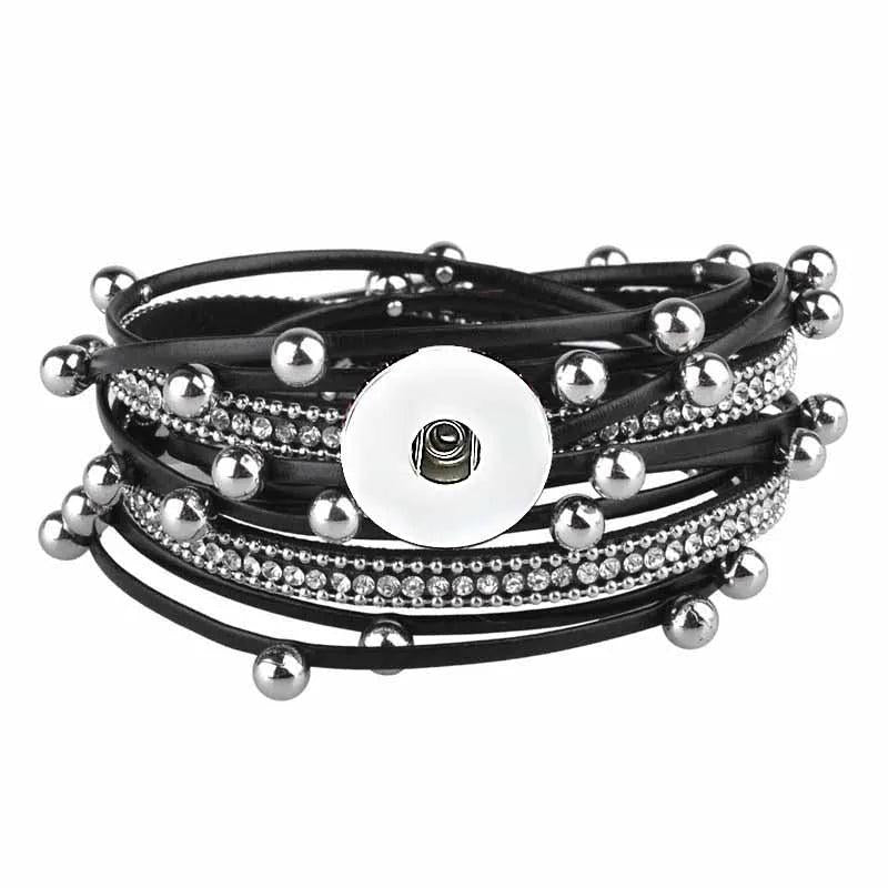 Double Circle Magnet Bangle Leather Bracelet Snap Button Charm Jewelry