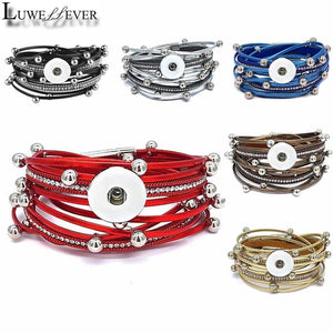 Double Circle Magnet Bangle Leather Bracelet Snap Button Charm Jewelry