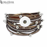 Double Circle Magnet Bangle Leather Bracelet Snap Button Charm Jewelry