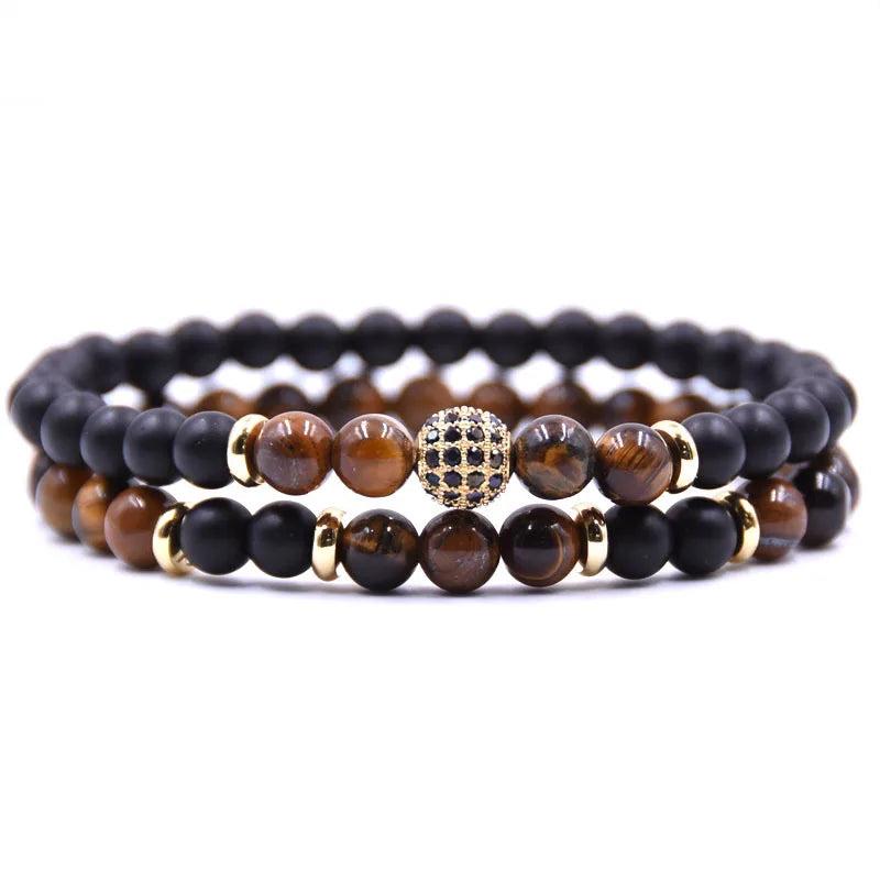 Pave CZ Men Bracelet 6mm Stone Beads With Hematite Bead Charm Bracelet