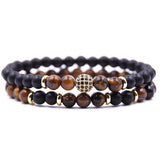 Pave CZ Men Bracelet 6mm Stone Beads With Hematite Bead Charm Bracelet