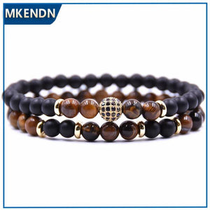 Pave CZ Men Bracelet 6mm Stone Beads With Hematite Bead Charm Bracelet