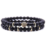 Pave CZ Men Bracelet 6mm Stone Beads With Hematite Bead Charm Bracelet