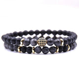 Pave CZ Men Bracelet 6mm Stone Beads With Hematite Bead Charm Bracelet