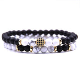 Pave CZ Men Bracelet 6mm Stone Beads With Hematite Bead Charm Bracelet