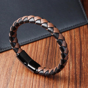 Men's Leather Braid Bracelet Stainless Steel Clasp Charm Jewelry