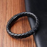 Men's Leather Braid Bracelet Stainless Steel Clasp Charm Jewelry