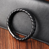 Men's Leather Braid Bracelet Stainless Steel Clasp Charm Jewelry