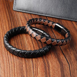 Men's Leather Braid Bracelet Stainless Steel Clasp Charm Jewelry