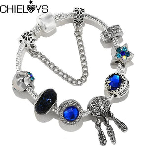 Crystal Star Charm Beads Pendants DIY Snake Chain Charm Bracelet