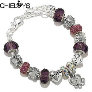 Purple Glass Bead Dog Paw Charm Pendant for Bracelet DIY