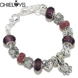 Purple Glass Bead Dog Paw Charm Pendant for Bracelet DIY