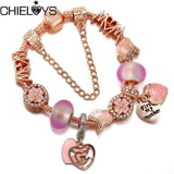 Mom Charm Bracelet with Heart-Shaped Charms and Beads