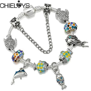 Vintage Fish Dolphin Beads Charm Bracelet - DIY Jewelry Gift