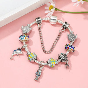 Vintage Fish Dolphin Beads Charm Bracelet - DIY Jewelry Gift