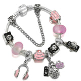 Pink Travel Bag Headset Charm Beads DIY Snake Chain Bracelet