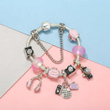 Pink Travel Bag Headset Charm Beads DIY Snake Chain Bracelet
