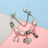 Pink Travel Bag Headset Charm Beads DIY Snake Chain Bracelet