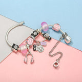 Pink Travel Bag Headset Charm Beads DIY Snake Chain Bracelet