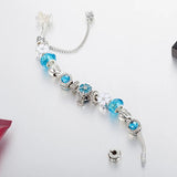 Crystal Flower Charm Bracelet Heart Bead Silver Women Girl Jewelry
