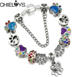 Vintage Dog Paw Beads Charm Bracelet for Women