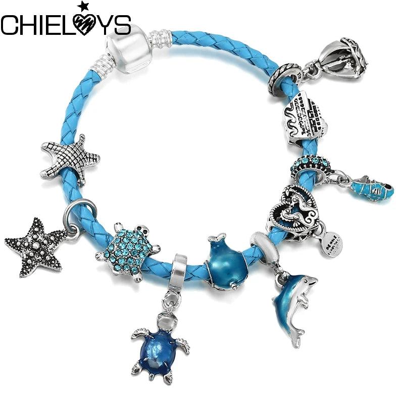 Summer Dolphin Starfish Charm Bracelet for Couples