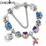 Vintage Crystal Dog & Paw Beads Charm Bracelet DIY Jewelry Gift