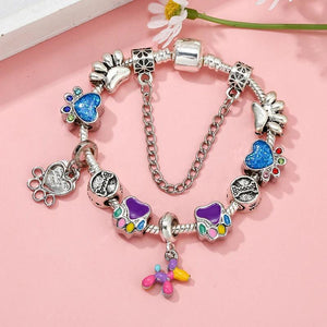 Vintage Crystal Dog & Paw Beads Charm Bracelet DIY Jewelry Gift
