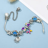 Vintage Crystal Dog & Paw Beads Charm Bracelet DIY Jewelry Gift