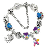 Vintage Crystal Dog & Paw Beads Charm Bracelet DIY Jewelry Gift