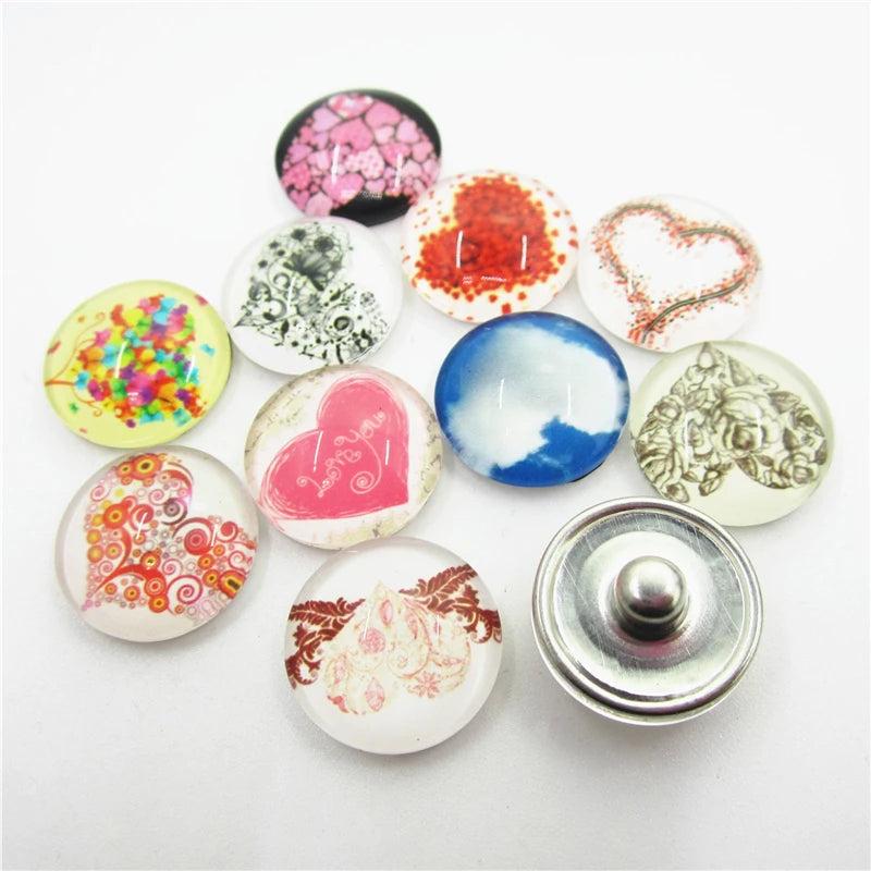 10pcs Heart Snap Buttons 18mm Glass Ginger Snap Bracelet DIY Jewelry Charms