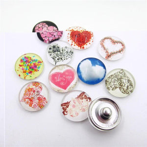 10pcs Heart Snap Buttons 18mm Glass Ginger Snap Bracelet DIY Jewelry Charms